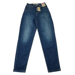 Levi's High Waisted Mom Jeans Tapered Stretch Size 24 x 29 Dark Wash Blue